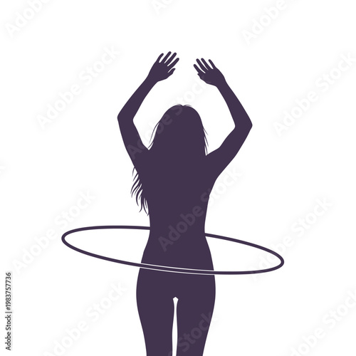 Woman spinning a hula hoop around her waist with hands raised