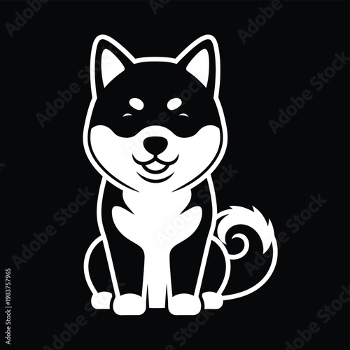 Cute sitting shiba inu puppy dog illustration with a happy face.