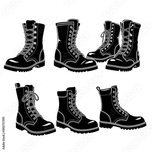 Collection of Black Combat Boots, Military Style Lace-up Boots