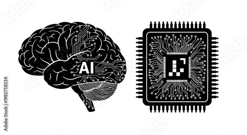 Artificial Intelligence Brain and Microchip Concept