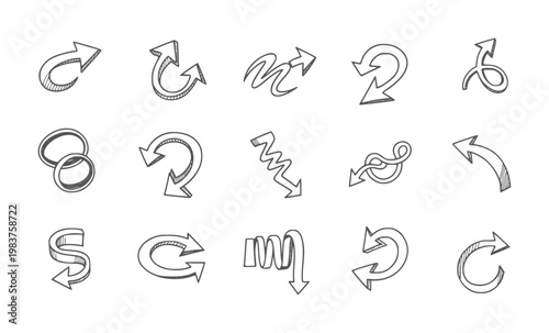 Black and white collection of circular and curved arrow arrows monochrome