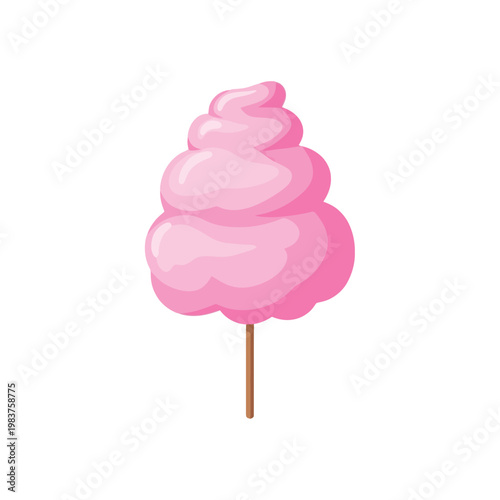 Delicious pink cotton candy on a stick, a sweet carnival treat