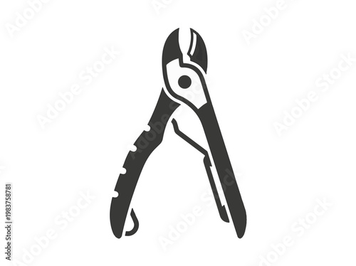 A stylized, black and white illustration of wire cutters, also known as diagonal cutters, isolated on a white background.