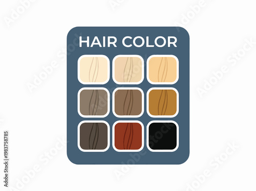 A grid of nine squares, each displaying a different shade of hair color from blonde to black, with strands of hair depicted in each square.