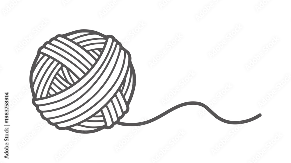 Obraz premium Black and white of a ball of yarn with loose strand thread monochrome