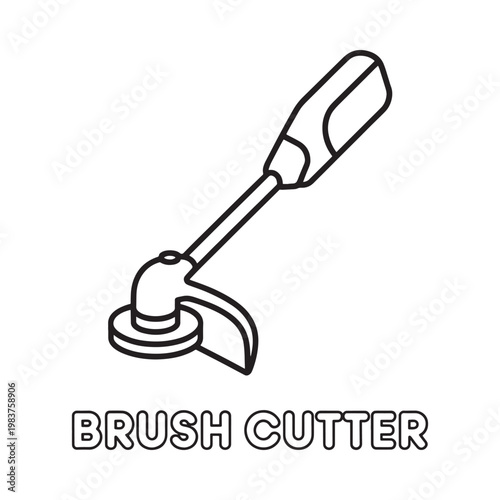 Line drawing depicts a brush cutter tool with a circular blade