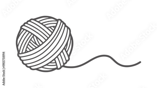 Black and white of a ball of yarn with loose strand thread monochrome