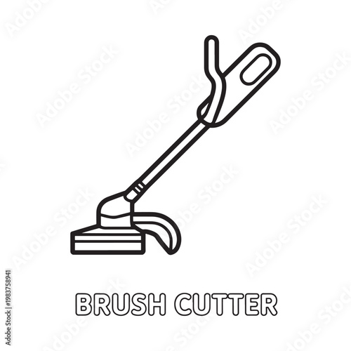 Simple line drawing of a brush cutter with text labeling below