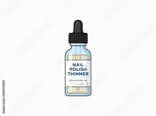 A bottle of nail polish thinner with a dropper lid. The label reads NAIL POLISH THINNER and REVIVES POLISH.