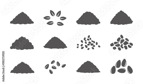 Monochrome pile and seed in various arrangements and shapes black white piles seeds
