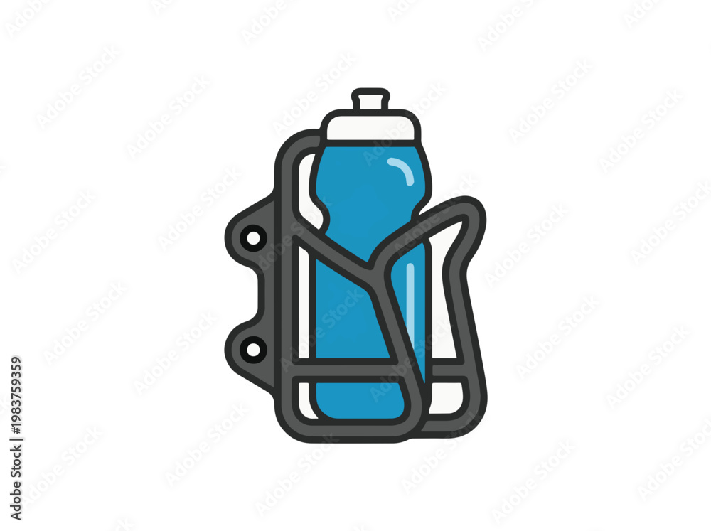 Naklejka premium A blue water bottle in a black bicycle bottle cage, attached to a mount with two holes.