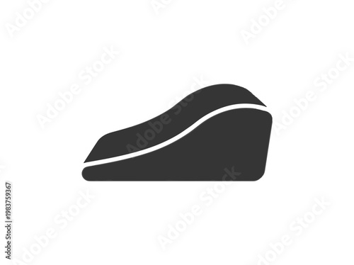 A minimalist, black silhouette of a lounge chair or chaise lounge with a white stripe accent.