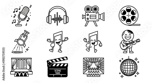Set of Icons Representing Entertainment and Performance Arts