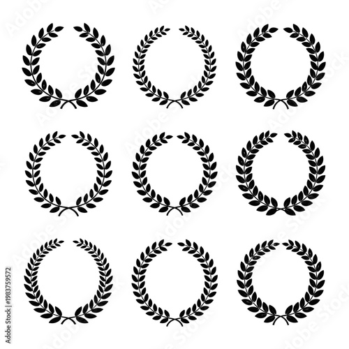 Collection of Laurel Wreaths Icons, Award Symbols, Victory Garlands, and Achievement Badges
