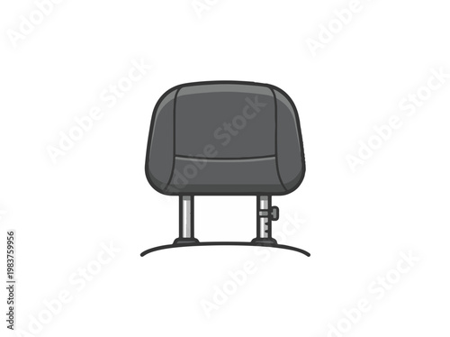 A grey car headrest with two silver metal posts, isolated on a white background.