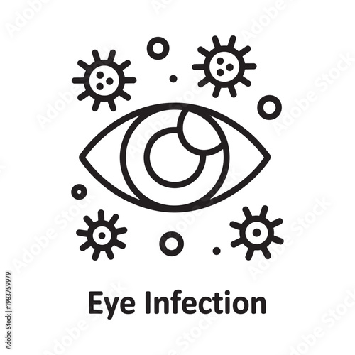Illustration of an eye with surrounding germs depicting an infection