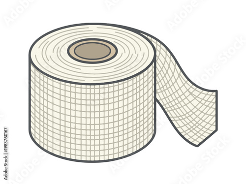 A roll of fiberglass mesh tape, commonly used for drywall and plaster repair. The tape is unrolled to reveal its grid pattern.