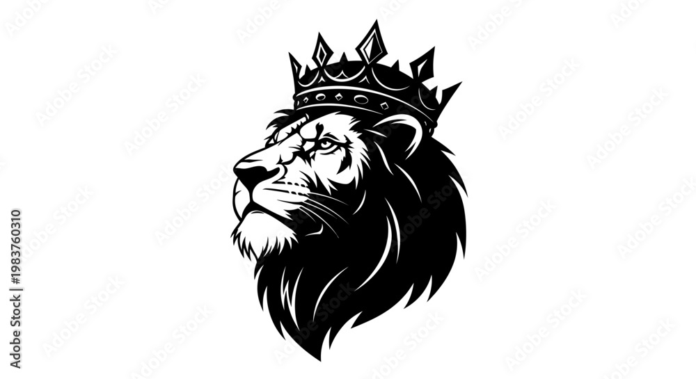 Fototapeta premium Majestic Lion Head Wearing a Crown, Symbolizing Power and Royalty
