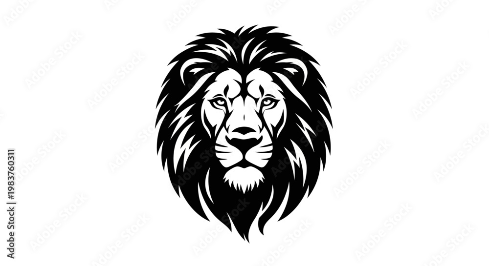 Obraz premium Majestic Black Lion Head Graphic Symbol with Flowing Mane and Intense Eyes