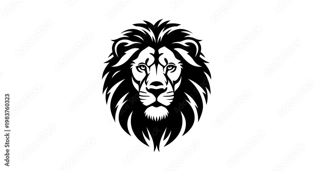 Obraz premium Majestic Black Lion Head Icon Symbolizing Strength, Courage, and Royalty