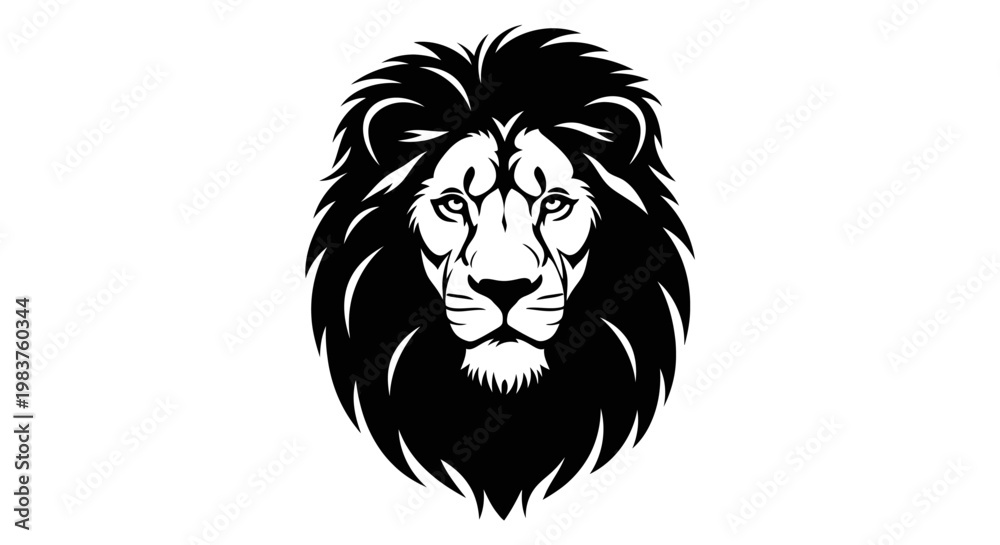 Fototapeta premium Majestic Black Lion Head Icon with Fierce Expression and Full Mane
