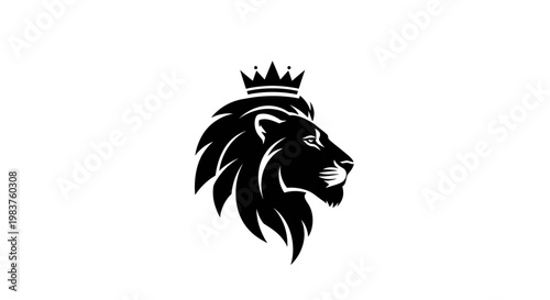 Majestic Lion Head Wearing a Crown Emblem Symbolizing Royalty and Strength