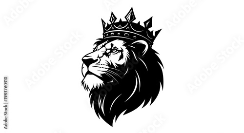 Majestic Lion Head Wearing a Crown, Symbolizing Power and Royalty