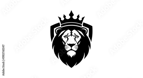 Majestic Lion Head with Crown and Shield Emblem Symbolizing Power and Authority