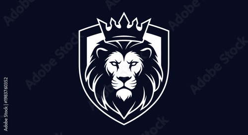 Majestic Lion Head with Crown Crest Logo Symbolizing Power, Royalty, and Strength