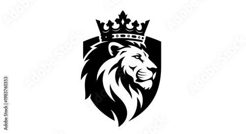 Majestic Lion Head with Crown Emblem, Symbol of Royalty, Power, and Strength