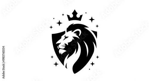 Majestic Lion Head with Crown and Stars on Shield Logo Design