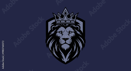 Majestic Lion Head With Crown Emblem Design Symbolizing Power And Royalty
