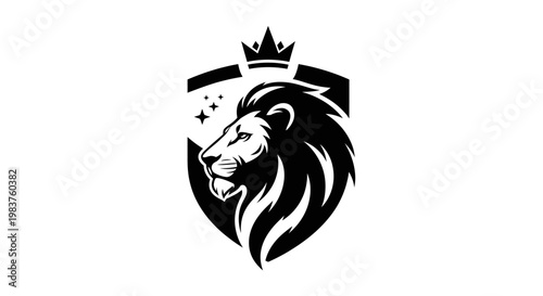 Majestic Lion Head with Crown Emblem and Stars Graphic