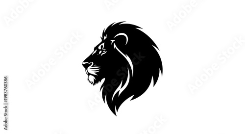 Majestic Black Lion Head Profile Illustration Symbolizing Power and Strength