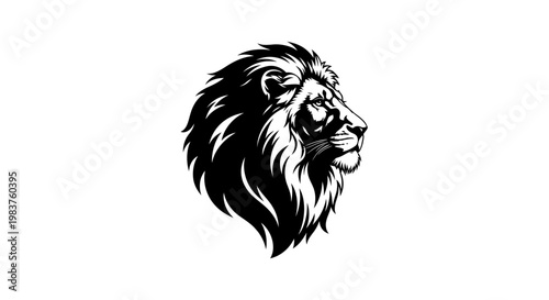 Majestic Black Lion Head Profile Illustration Symbolizing Strength and Power