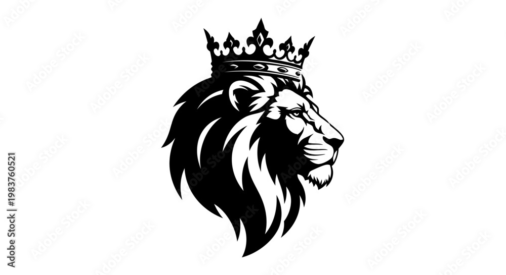 Fototapeta premium Majestic Lion Head Crowned Symbolizing Royalty, Power, Strength, and Leadership
