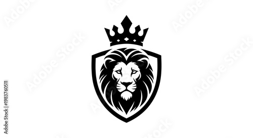 Majestic Lion Head Crest with Crown Symbolizing Power and Royalty
