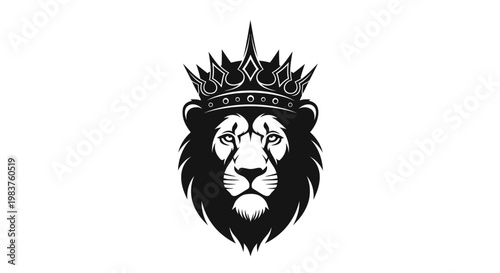 Majestic Lion Head with Regal Crown Emblem Symbolizing Power and Strength