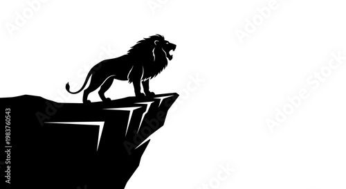 Majestic Lion Silhouette Roaring from a Cliff Edge, Symbolizing Power and Leadership