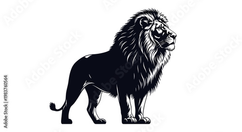 Majestic Lion Silhouette Standing Proudly with Flowing Mane and Tail