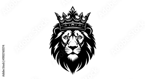 Majestic Lion Head with Royal Crown Emblem Symbolizing Power and Nobility