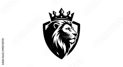Majestic Lion Head Emblem with Royal Crown and Shield Logo Design