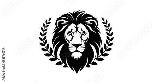 Majestic Lion Head Emblem with Laurel Wreath Symbolizing Strength and Victory