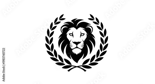 Majestic Lion Head Emblem with Laurel Wreath Symbolizing Power and Victory