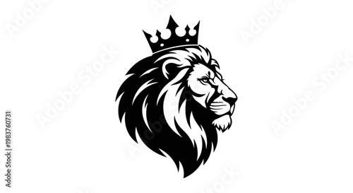 Majestic Black Lion Head with Crown: Royal Animal Symbol, Power, Strength, and Leadership