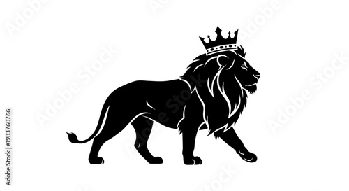 Majestic Lion King Silhouette Wearing Crown, Symbol of Power and Nobility