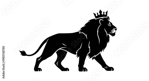 Majestic Lion King Silhouette with Crown Walking Proudly Symbolizing Power and Royalty