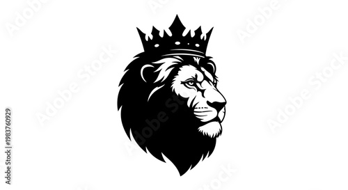 Majestic Lion Head Silhouette Wearing a Royal Crown, Symbol of Power and Strength