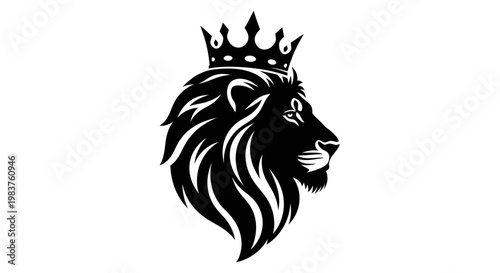 Majestic Lion Head Silhouette Wearing a Royal Crown Emblem