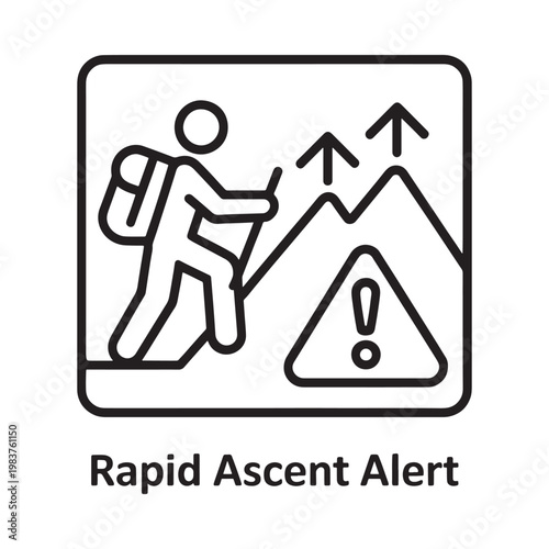 Hiking safety warning sign depicting a hiker and mountain alert symbol